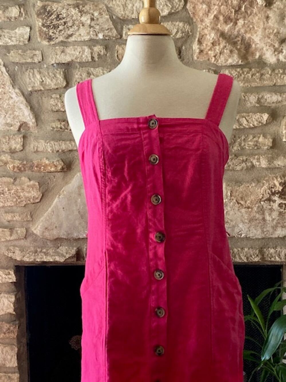 Loft Fuchsia Linen Blend Button Front Mini Dress - Size 4